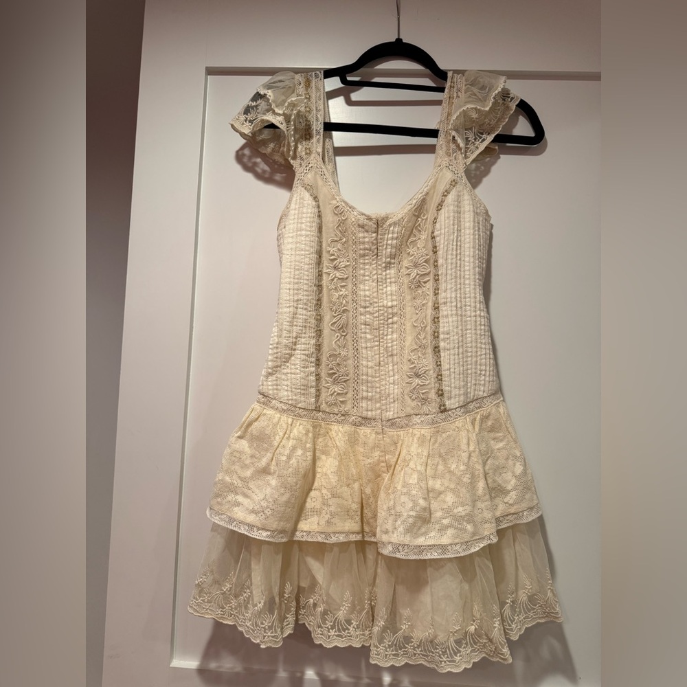 Loveshackfancy cream cotton embroidered dress size 2